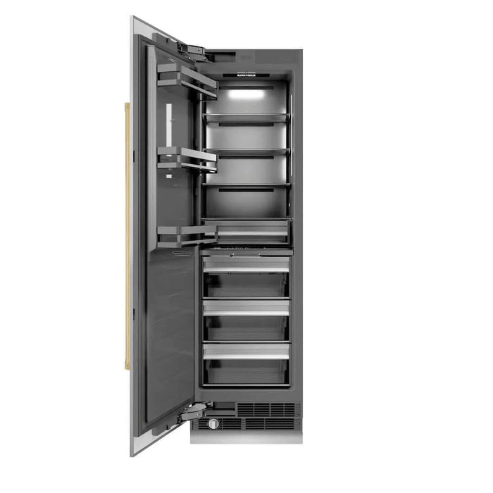 ZLINE 24" Column Freezer Stainless Steel, Graphite Gray Interior Polished Gold RCFVZ-304-24-G