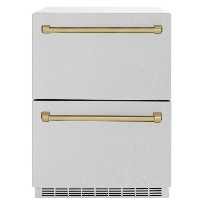 ZLINE Autograph Edition 24" Touchstone 168 Can Outdoor-Rated Dual Refrigerator Drawer, Satin Stainless Steel Door, Accents  RDSOZ-SN-24-CB