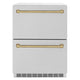 ZLINE Autograph Edition 24" Touchstone 168 Can Outdoor-Rated Dual Refrigerator Drawer, Satin Stainless Steel Door, Accents  RDSOZ-SN-24-CB