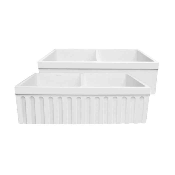 Whitehaus 33" Quatro Alcove Matte Double Bowl Fireclay Kitchen Sink WHQDB332-M