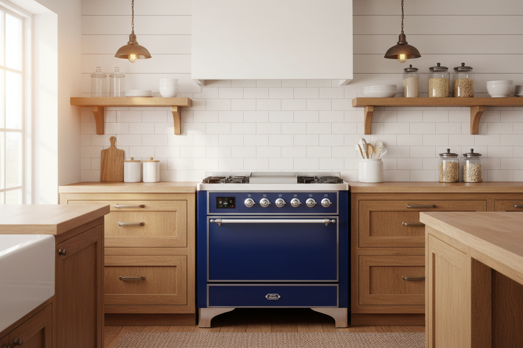 ILVE Majestic II 36" Liquid Propane Dual Fuel Range Midnight Blue Chrome Trim UM09FDQNS3MBCLP