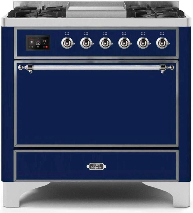 ILVE Majestic II 36" Liquid Propane Dual Fuel Range Midnight Blue Chrome Trim UM09FDQNS3MBCLP