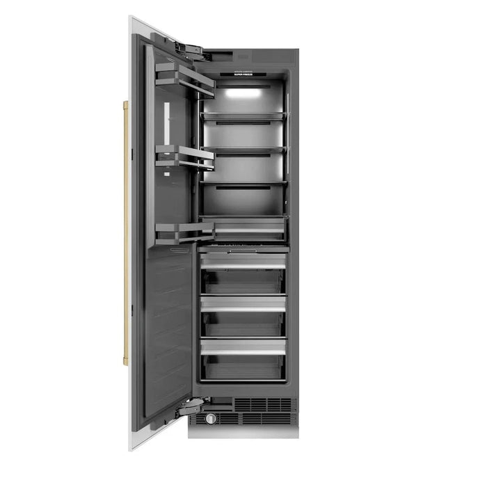 ZLINE 24" Column Freezer White Matte Stainless Steel, Graphite Gray Interior Champagne Bronze RCFVZ-WM-24-CB