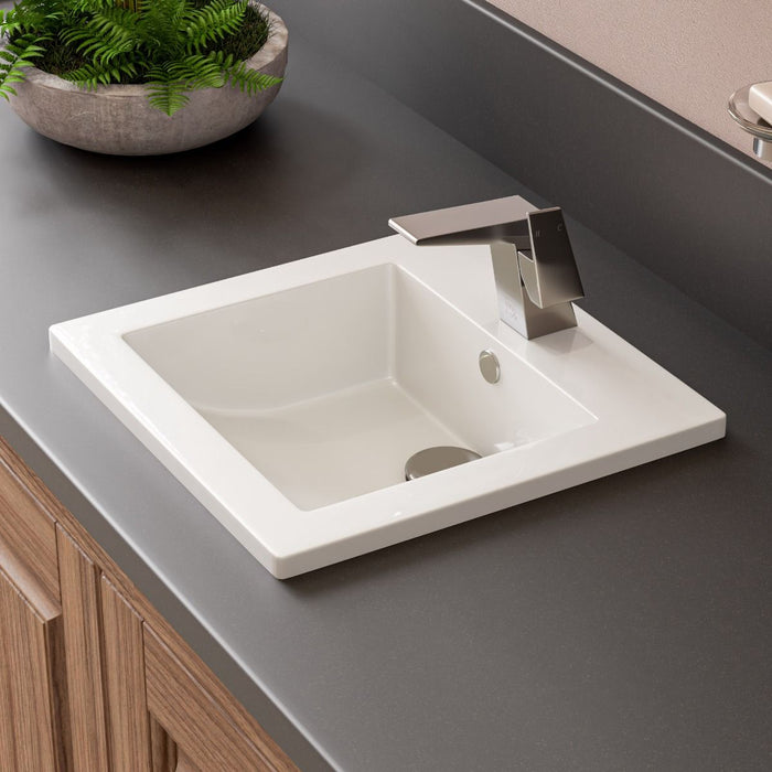 ALFI brand White 17" Square Drop In Ceramic Sink, Faucet Hole ABC801