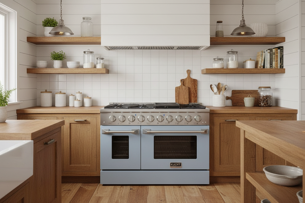 Kucht 48" Propane Range in Stainless Steel, Light Blue Doors, KNG481/LP-LB