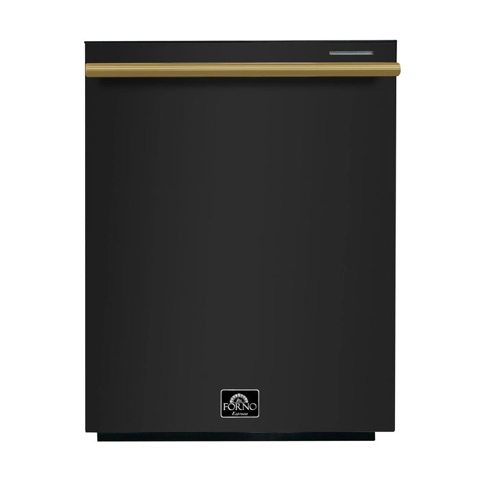 Forno Espresso 24" Built-In Dishwasher, Black, Antique Brass, FDWBI8067-24BLK