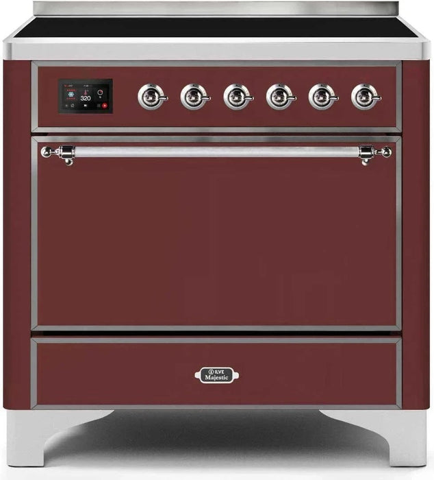 ILVE Majestic II 36" Induction Range Burgundy Chrome Trim UMI09QNS3BUC