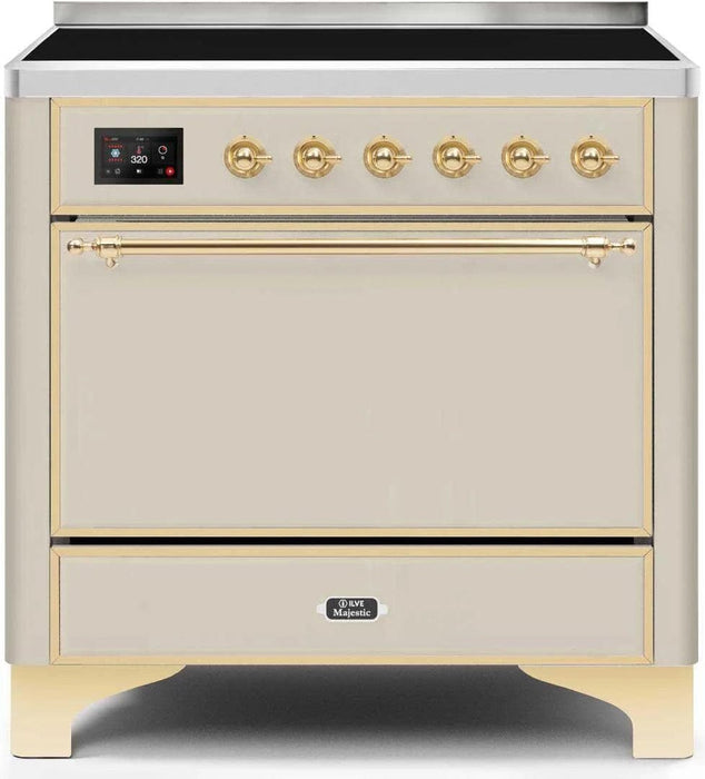 ILVE Majestic 36" Induction Range Antique White Brass Trim UMI09QNS3AWG