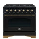 Forno Antico 36" Gas Range 6 Burner, Gas Conv. Oven Black Ant. Brass — FFSGS6219-36BLK