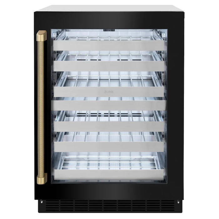 ZLINE Autograph Edition 24" Touchstone Dual Zone 44 Bottle Wine Cooler, Black Stainless Steel Glass Door, Helix Handle RWDOZ-BS-24-KCB