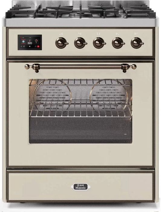 ILVE Majestic II 30" Liquid Propane Dual Fuel Range Antique White, Bronze Trim UM30DNE3AWBLP