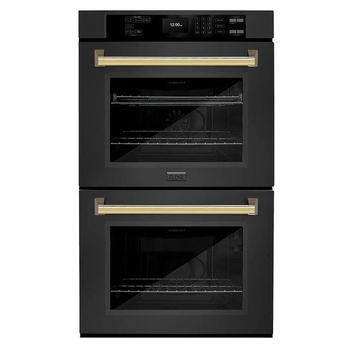 ZLINE 30"Professional True Convection Double Wall Oven, Air Fry, Self Clean Black Stainless Steel, Gold WADBZ-30-G