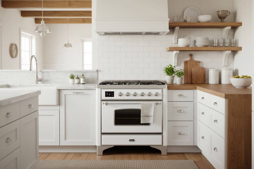 ILVE Majestic II 36" Dual Fuel Range White Chrome Trim UM09FDQNS3WHC