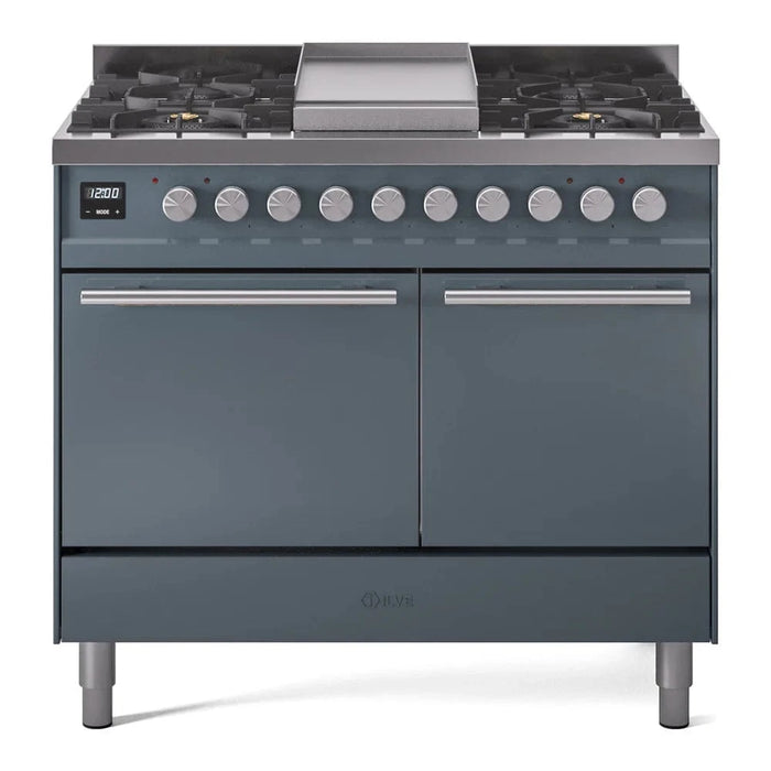 ILVE 40"Professional Plus Dual Fuel Range, Blue Grey UPD40FQMPBG