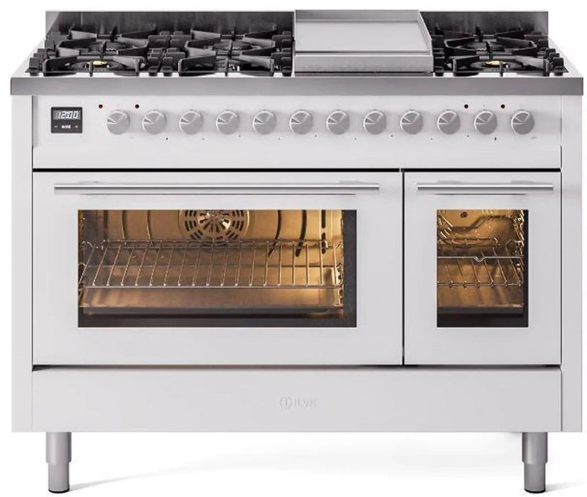 ILVE 48"Professional Plus Dual Fuel Range, White UP48FWMPWH