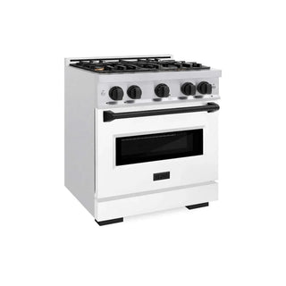 ZLINE 30" Dual Fuel Range, Gas Cooktop, Electric Convection Oven DuraSnow® Stainless Steel, White Matte Door, Matte Black CDRSZ-WM-30-MB
