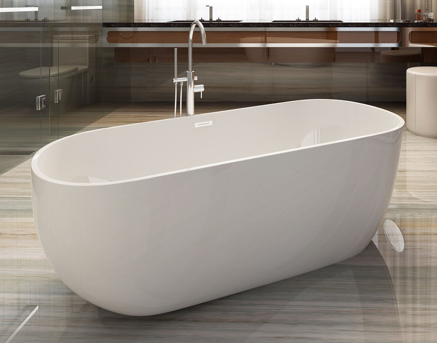 ALFI brand 59" White Oval Acrylic Free Standing Soaking Bathtub AB8838