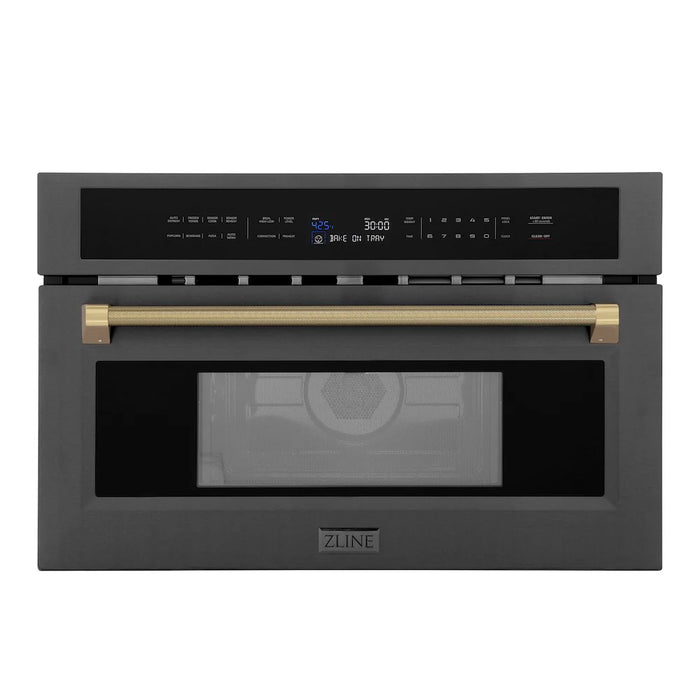 ZLINE Autograph Edition 30" Built-in Convection Microwave Oven, Black Stainless Steel, Helix Handle MWOZ-30-BS-KCB