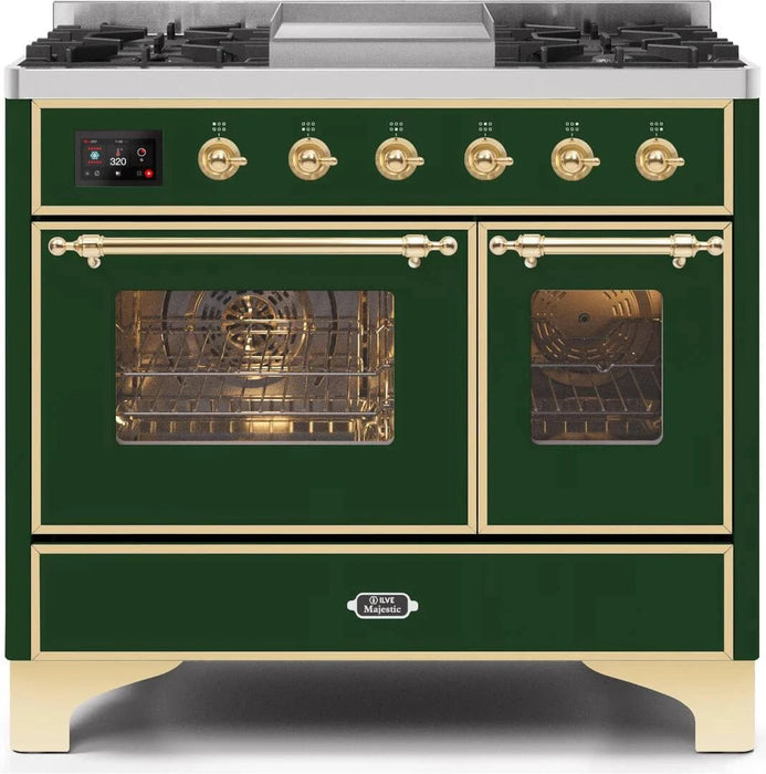 ILVE Majestic II 40" Dual Fuel Range Emerald Green Brass Trim UMD10FDNS3EGG