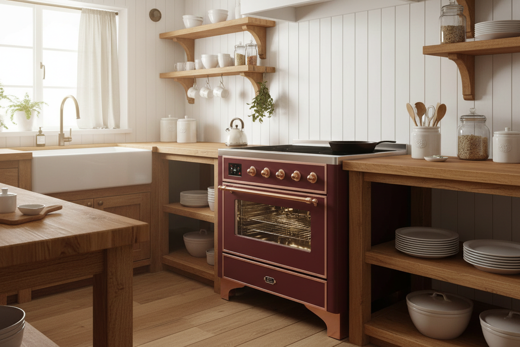 ILVE Majestic II 36" Induction Range Burgundy Copper Trim UMI09NS3BUP