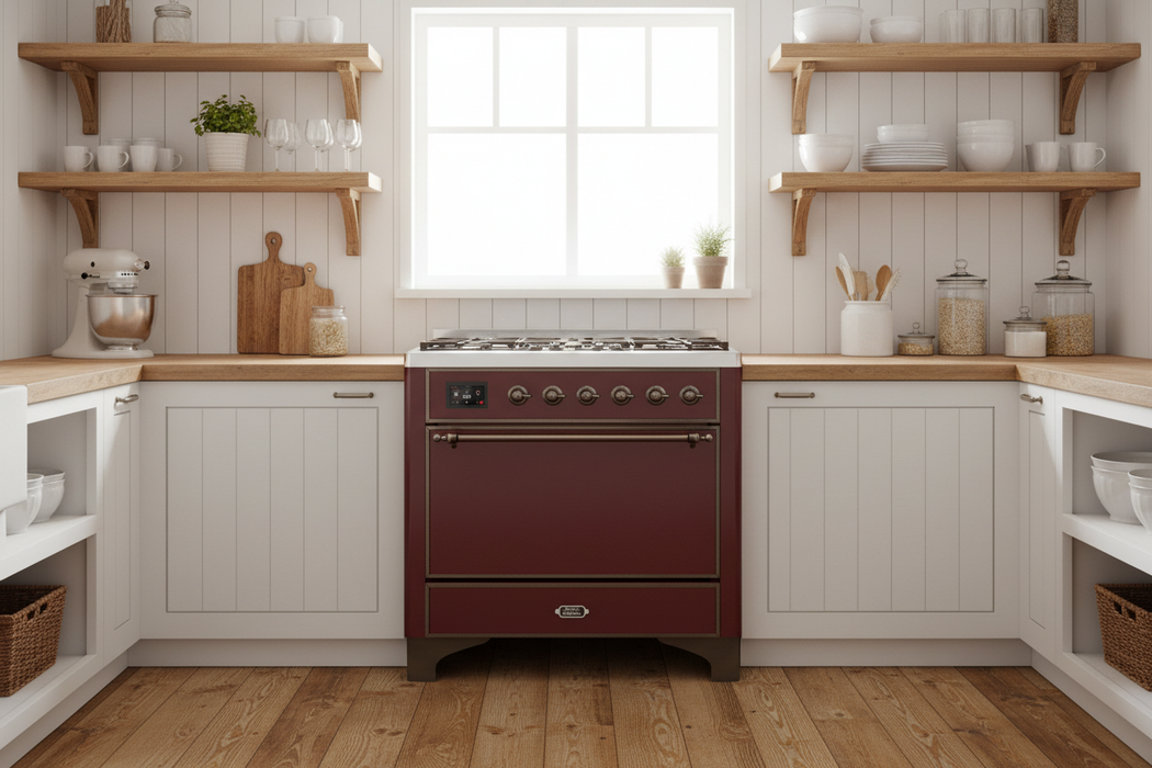 ILVE Majestic II 36" Induction Range Burgundy Bronze Trim UMI09QNS3BUB