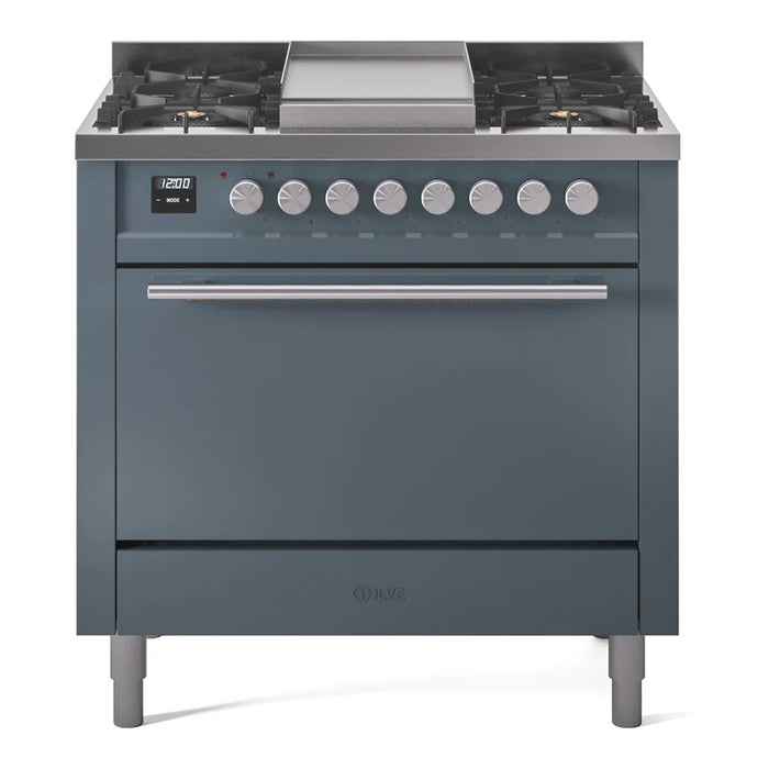 ILVE 36"Professional Plus Liquid Propane Dual Fuel Range, Blue Grey UP36FQMPBGLP