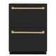 ZLINE Autograph Edition 24" Touchstone 168 Can Outdoor-Rated Dual Refrigerator Drawer, Black Matte Door, Accents  RDSOZ-BLM-24-CB