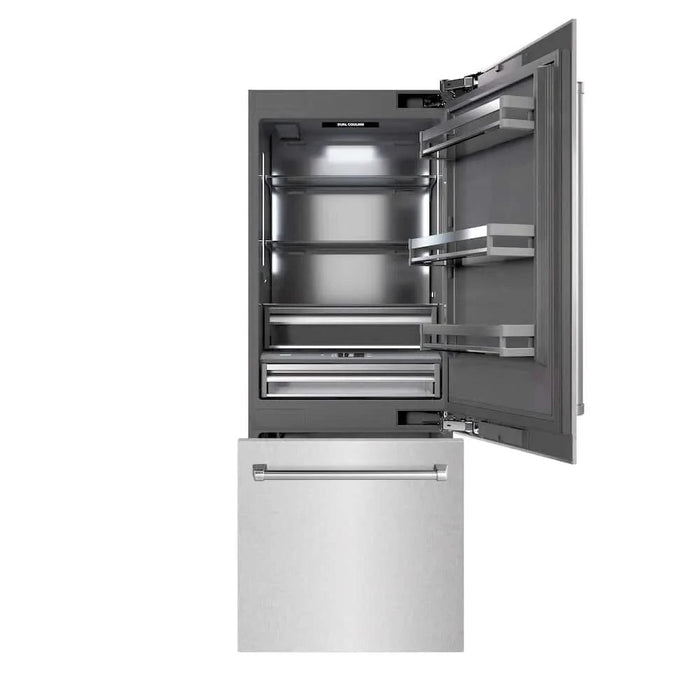 ZLINE 30" Panel Ready Built-In Bottom Freezer Refrigerator,Water Dispenser, Ice Maker, DuraSnow® Stainless Steel,Graphite Gray, GRBIV-SN-30