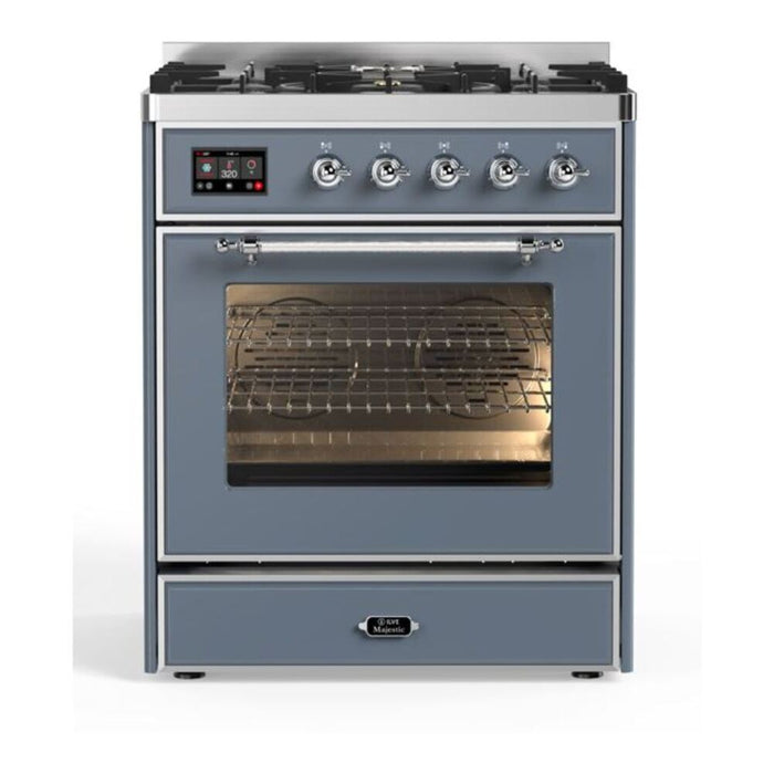 ILVE Majestic II 30" Dual Fuel Freestanding Range, Blue Grey, Chrome Trim UM30DNE3BGC