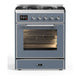 ILVE Majestic II 30" Dual Fuel Freestanding Range, Blue Grey, Chrome Trim UM30DNE3BGC
