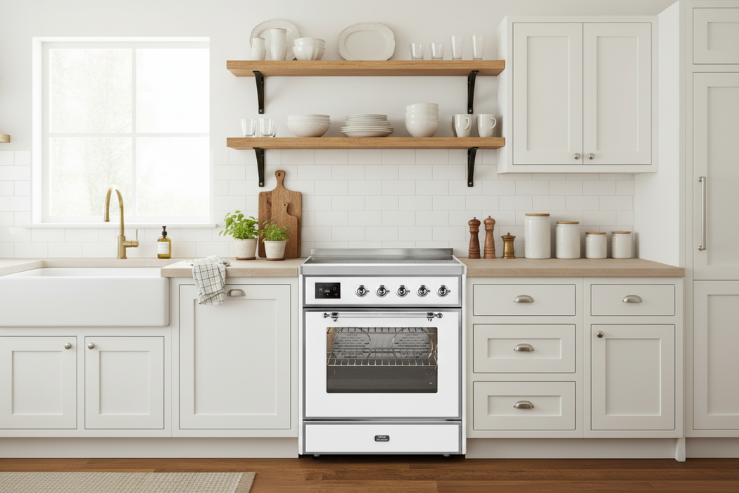 ILVE 30"Majestic II Induction Range, White, Chrome Trim UMI30NE3WHC