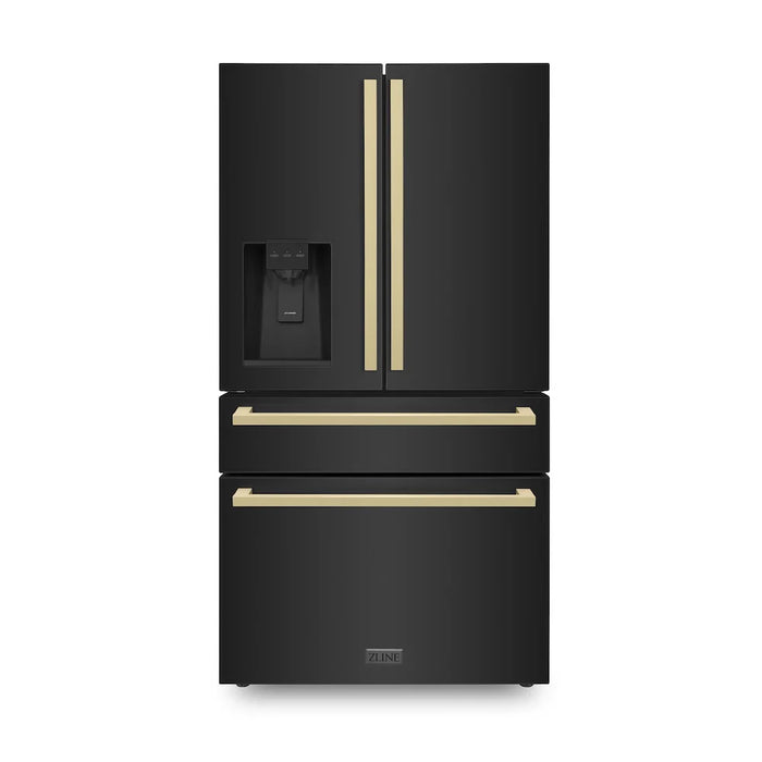 ZLINE 36" Autograph French Door Refrigerator, Ice & Water, Black Stainless RFMZ-W36-BS-FCB