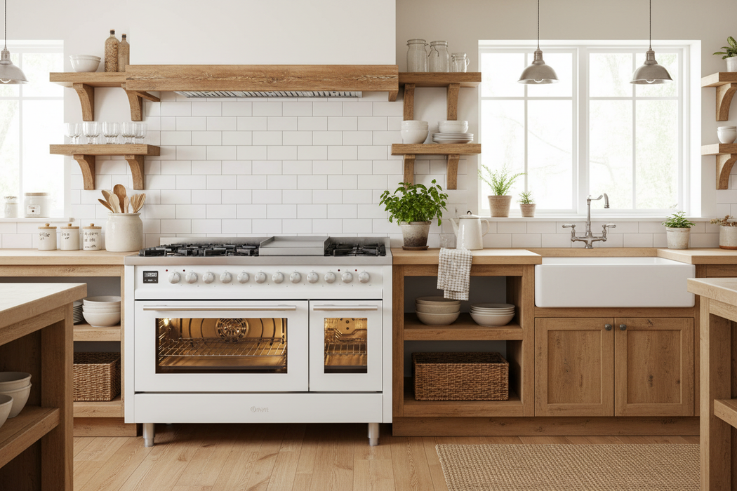 ILVE 48"Professional Plus Dual Fuel Range, White UP48FWMPWH