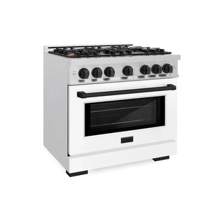 ZLINE 36" Select Dual Fuel Range Gas Cooktop Electric Convection Oven DuraSnow® Stainless Steel White Matte Door Matte Black HDRSZ-WM-36-MB