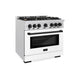 ZLINE 36" Select Dual Fuel Range Gas Cooktop Electric Convection Oven DuraSnow® Stainless Steel White Matte Door Matte Black HDRSZ-WM-36-MB
