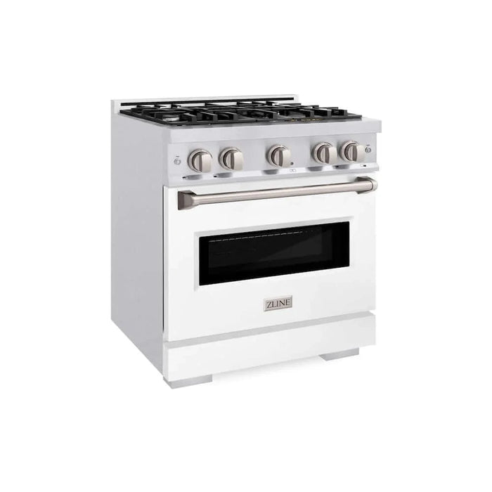 ZLINE 30"Classic Gas Range, Convection Gas Oven, DuraSnow® Stainless Steel, White Matte Door CGRS-WM-30