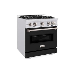 ZLINE 30" Classic Gas Range, Convection Gas Oven DuraSnow® Stainless Steel, Black Matte Door CGRS-BLM-30