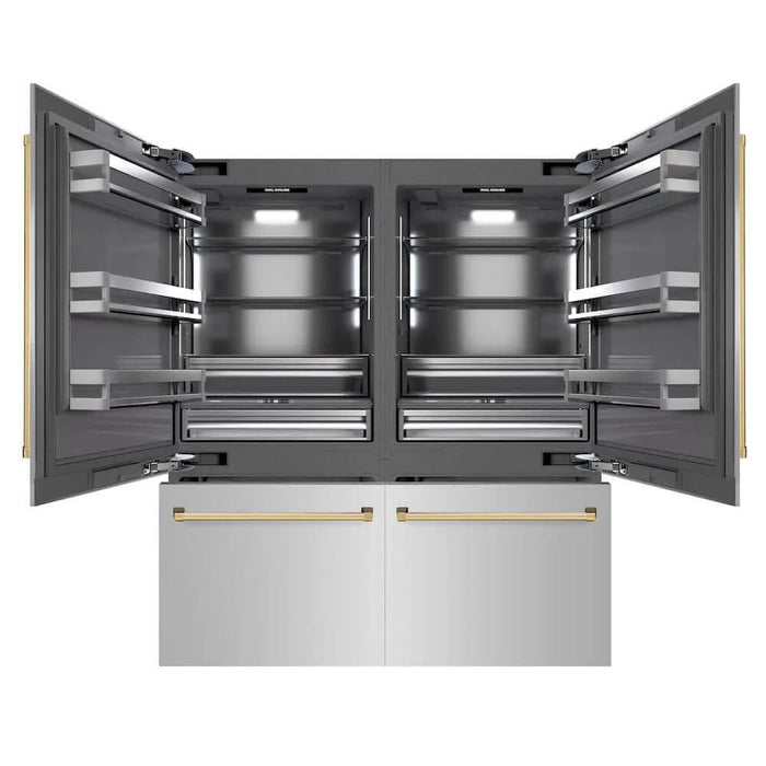 ZLINE 72" Built-In Bottom Freezer Refrigerator,Water Dispenser, Ice Maker,Graphite Gray Polished Gold GRBITZ-304-72G