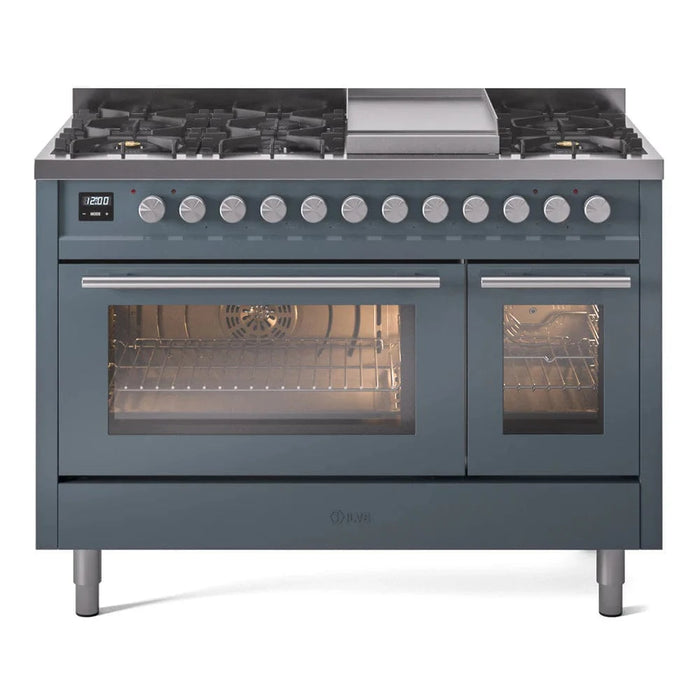 ILVE 48"Professional Plus Liquid Propane Dual Fuel Range, Blue Grey UP48FWMPBGLP