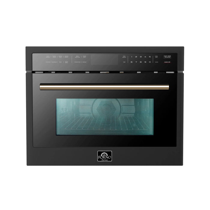 Forno Espresso 24" Built-In Microwave Oven, Black. Antique Brass Handles, FMWDR3093-24BLK