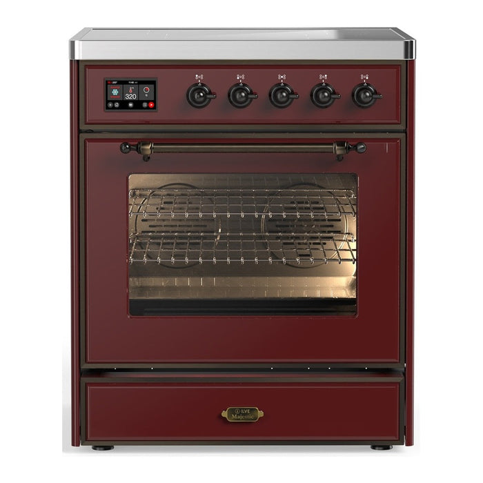 ILVE Majestic III 30" Induction Range, Burgundy, Burnished Trim UMIB30NR3BUB