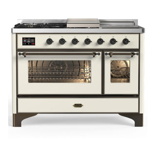 ILVE Majestic III 48" Dual Fuel, Range, Antique White, Burnished Trim UM48FSNR3AWB