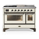 ILVE Majestic III 48" Dual Fuel, Range, Antique White, Burnished Trim UM48FSNR3AWB