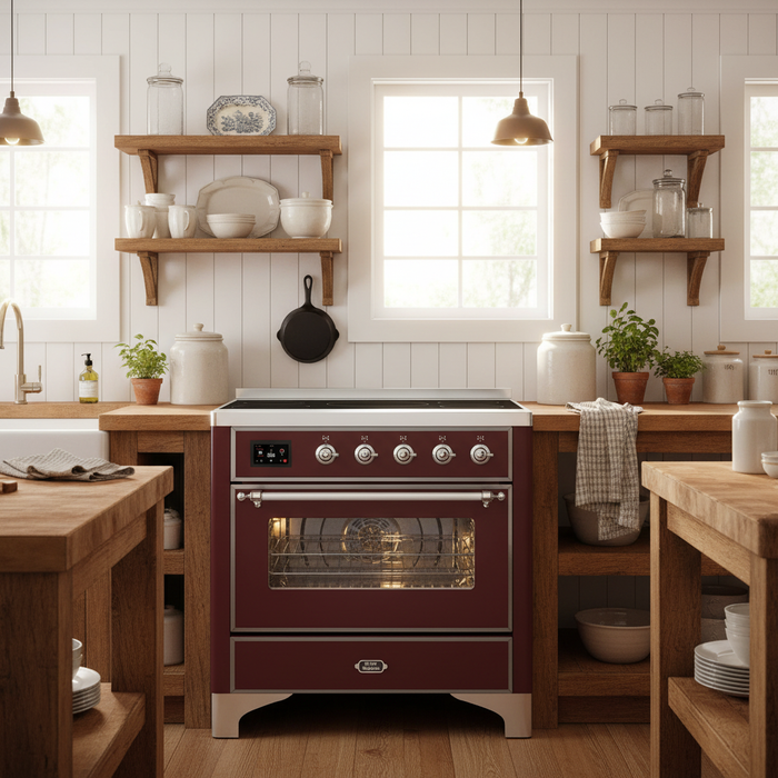 ILVE Majestic II 36" Induction Range Burgundy Chrome Trim UMI09NS3BUC