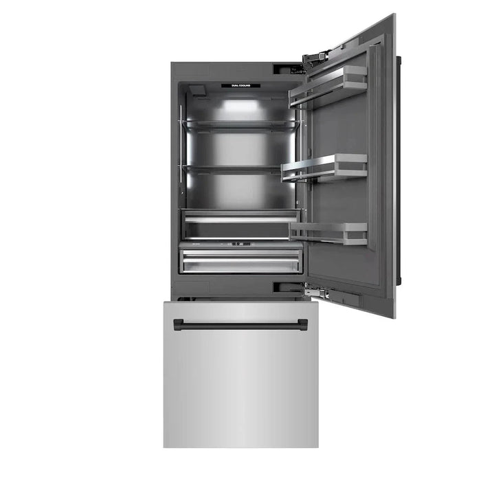 ZLINE 30" Built-In Bottom Freezer Refrigerator with Water Dispenser, Ice Maker, Stainless Steel, Graphite Gray Interior, Matte Black GRBIVZ-304-30MB