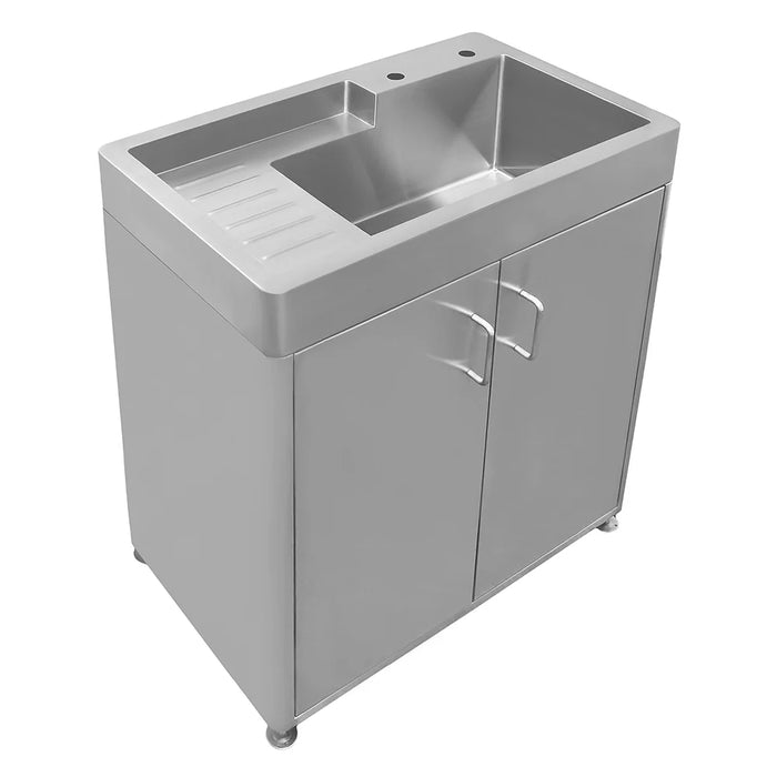 Whitehaus Pearlhaus Brushed Stainless Steel Cabinet, Sink WH33209-CAB-NP