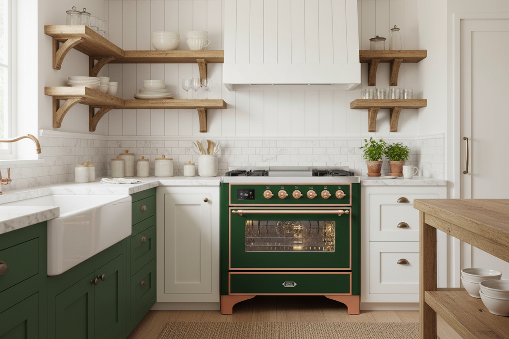 ILVE 36" Majestic II Liquid Propane Dual Fuel Range Emerald Green Copper Trim UM09FDNS3EGPLP