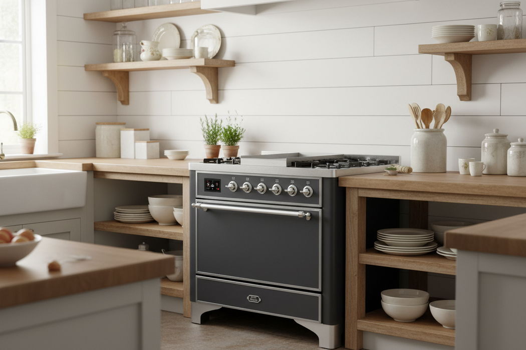 ILVE Majestic II 36" Dual Fuel Range Matte Graphite Chrome Trim UM09FDQNS3MGC