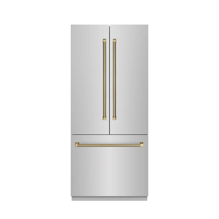 ZLINE Autograph Edition 36" French Door Built-In Bottom Freezer Refrigerator, Water Dispenser, Ice Maker, Stainless Steel, Stainless Steel Interior, Helix Handles SRBIVZ-30436KCB