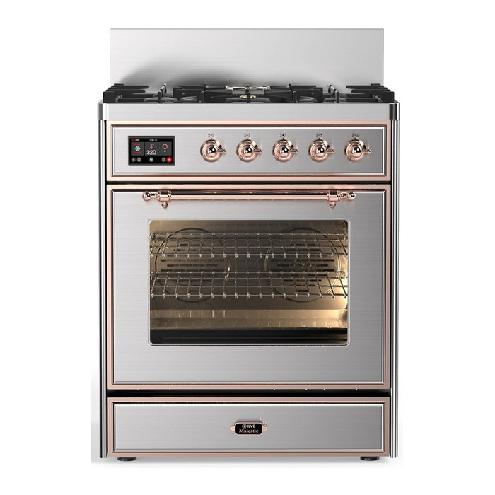 ILVE Majestic III 30"Dual Fuel Range Stainless Steel Copper Trim UM30NR3SSP